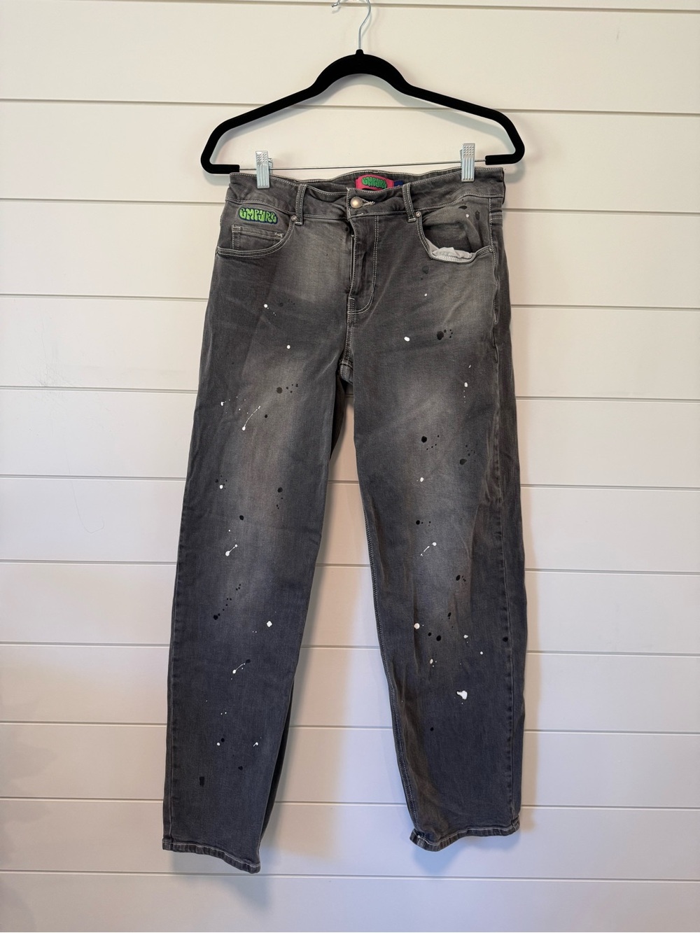 Empyre splatter jeans grey skater wide leg size 6